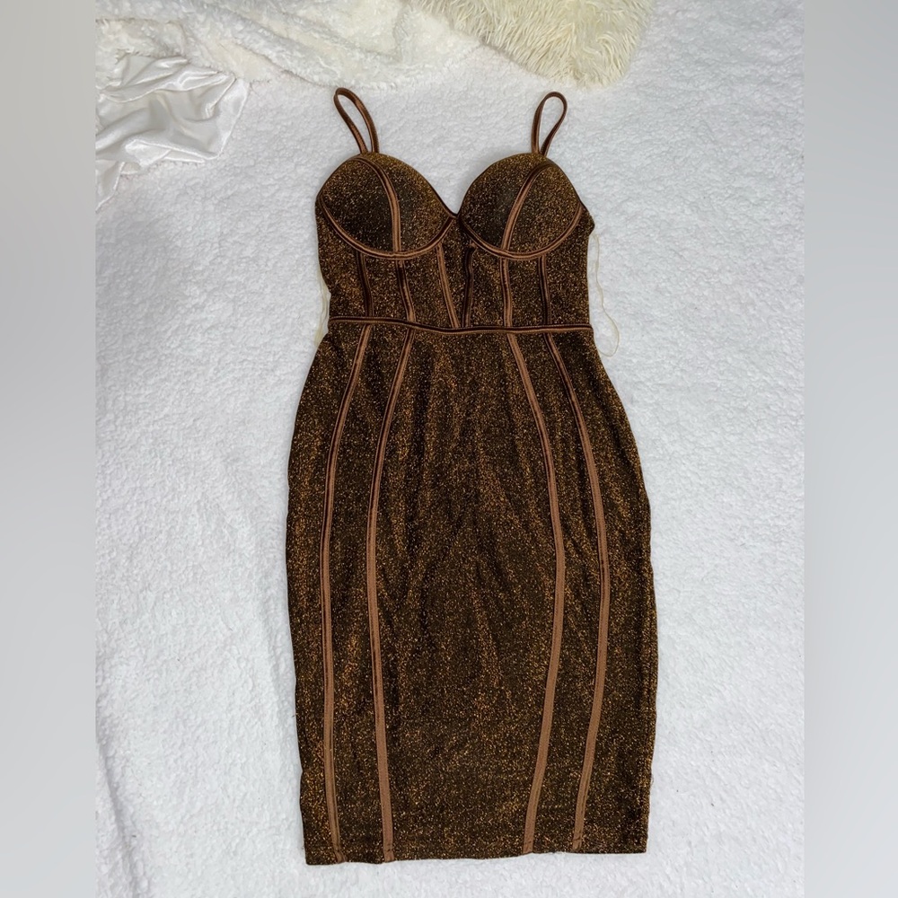 Copper glitter corset style dress